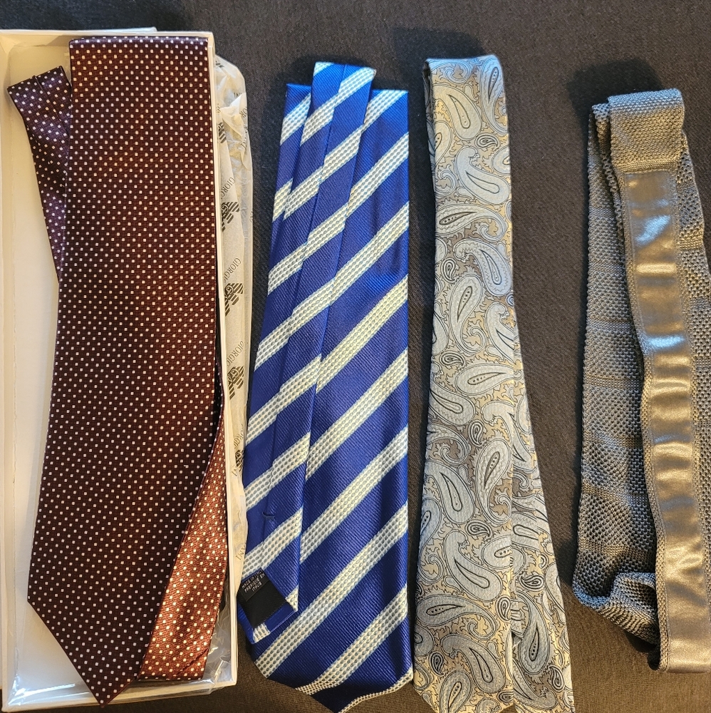 Fancy and Modern neck ties set of 4 various brands including Giorgio Armani